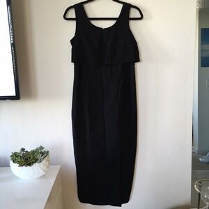 Up Front Black Dress Scoop Neck Tie‎ Back Pencil Sleeveless EUC Size Slit Small